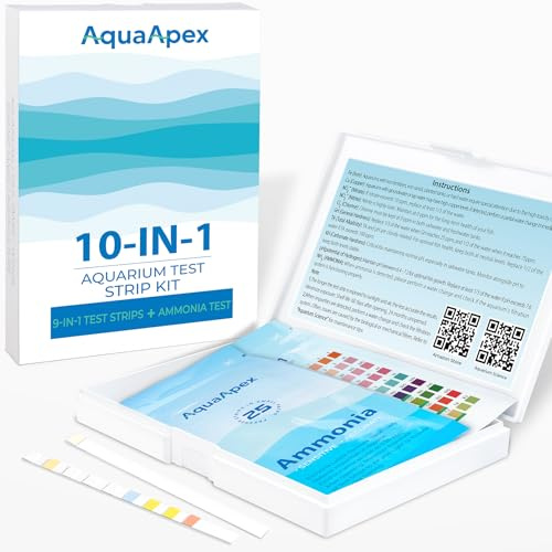 10-in-1 Ammonia test kit aquarium (25 Multi-Test + 25 Ammonia strips) for Freshwater & Saltwater | Aquarium test strips for Fish tank,ponds | Test Nitrate,Nitrite,hardness,pH & More.