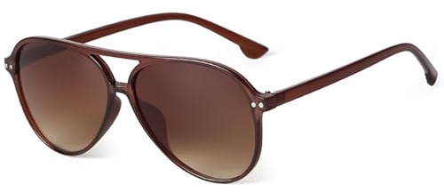 CIKJUK Occhiali da sole da pilota retrò anni '70, unisex, occhiali da sole vintage con protezione UV400, Marrone/Marrone, M-L