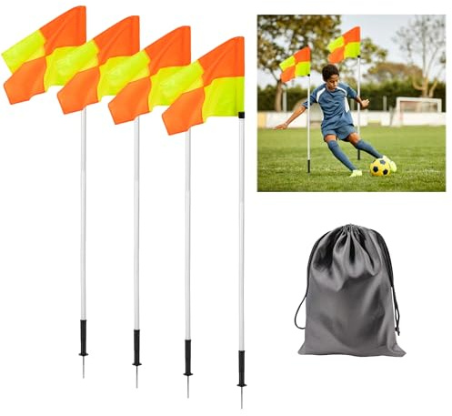Spring Loaded 5FT Corner Flags for Soccer Field Set with Storage Bag, Universal Adjustable Speed and Agility Training Equipment, Soccer Agility Poles-White