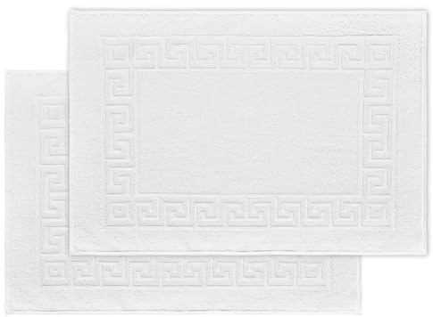 DECASATEXTIL Pack de 2 Alfombras Baño 50x70 cm - 100% Algodón Suave y Absorbente - 500GSM - 100% Algodón Suave y Absorbente - Tapete Ducha Blanco Estilo Toalla - Alfombrilla Baño
