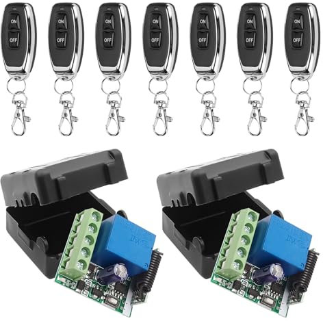 433 Mhz Interruttore di controllo remoto senza fili DC 12 V 1CH RF modulo ricevitore relè con trasmettitore, lungo raggio per apriporta garage (2 ricevitori+7 telecomandi)