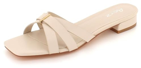 AARZ LONDON Womens Slip-On Low Block Heel Sandals Stylish Cross Strap Casual Comfortable Ladies Summer Off White Shoes Size 3 UK 36 EU