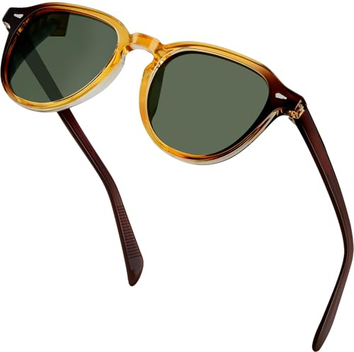 KANASTAL Gafas de Sol Verde Oscuro Hombre y Mujer Polarizadas Pequeñas Clásicas Retro Vintage Protección UV400 Conducir Sunglasses - Lentes Cristal Verde