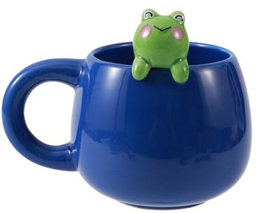 I-TOTAL - Keramikmugg med djur i keramik på kanten, te- eller kaffekopp 450 ml (FROGGY)