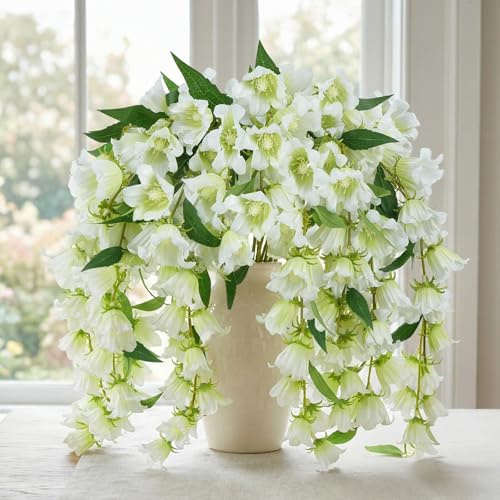 Fairblo 6 fiori artificiali di mughetto, fiori di giglio finti in seta, bouquet di fiori di giglio a stelo lungo, fiori primaverili bianchi artificiali per vaso alto, feste di nozze, tombe, giardino