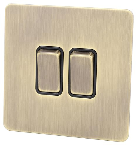 Eminchu 2-gängsbrytare Elegant Antik Bronsstruktur Dekorativ Väggbrytare i Rostfritt Stål för Heminredning 86x86 Mm