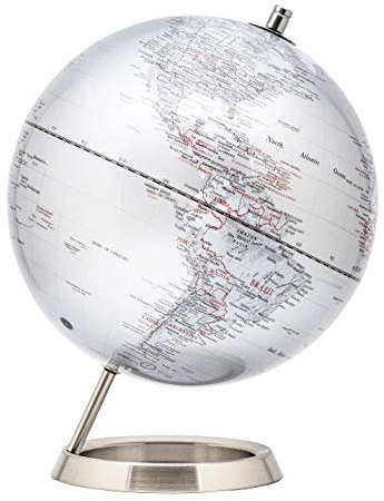 Exerz 25cm World Globe- Stainless Steel Ring Standing, Packaging in premier Kraft Box, Perfect for Gifting - Metallic Silver Colour