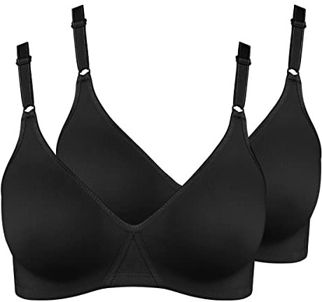 Nur Die 2er Pack Baumwoll BH bügelloser doppellagiger Softcup-BH Bra weich bequem unsichtbar nahtlos unter der Kleidung Damen, schwarz, 80B