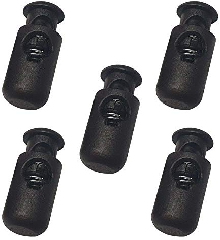 10 Topes para Cordones, Color Negro, Ideal para Cordón de 3/4/5 mm, Abrazadera de Cinta, Tope de Mordaza para Cuerdas, Chaquetas, Goma (Modelo 1)