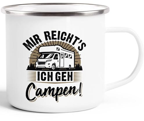 MoonWorks® Emaille-Tasse Camping Mir reichts ich geh campen Spruch lustig Geschenk für Wohnmobilfahrer emaille-weiss-silber standard
