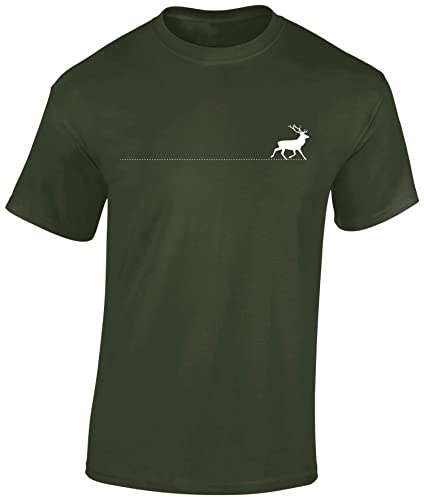 Baddery T-Shirt de Chasseur pour Homme - „Walking Deer“ | T-shirt de chasse pour homme avec motif de cerf