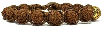 Samsara Bracciale Tibetano Buddista Shamballa con Semi di Rudraksha Naturali 8-9,5 mm Artigianale Regolabile in Cotone Cerato Marrone con Perlina in Bronzo Unisex Idea Regalo