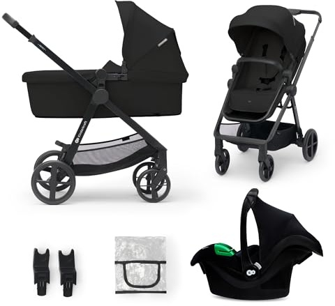 Kinderkraft Newly 3 in 1, I-Size, Stroller, Pushchair for Toddlers, Pram, Newborn Baby, Large Hood, with Accessories, Easy Folding, Included Car Seat, Shock Absorbtion, from Birth up to 22 kg, Black