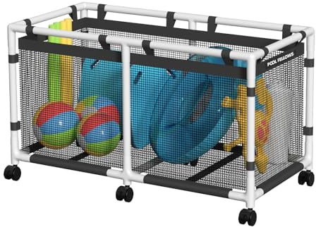 POOL FELLOWS Boîte de rangement pour piscine, 340 litres, support pour nouilles, jouets, flotteurs, serviettes, organisateur en maille pour équipements de natation, style Mini Plus