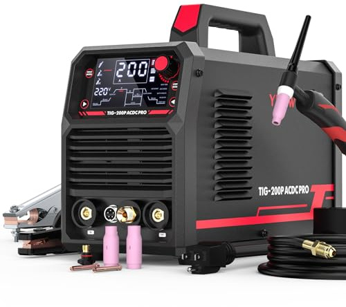 YESWELDER 200A AC/DC Aluminum Tig Welder with Pulse Large LED Display, Digital Inverter STICK/TIG 110/220V Dual Voltage TIG Welding Machine TIG-200P ACDC