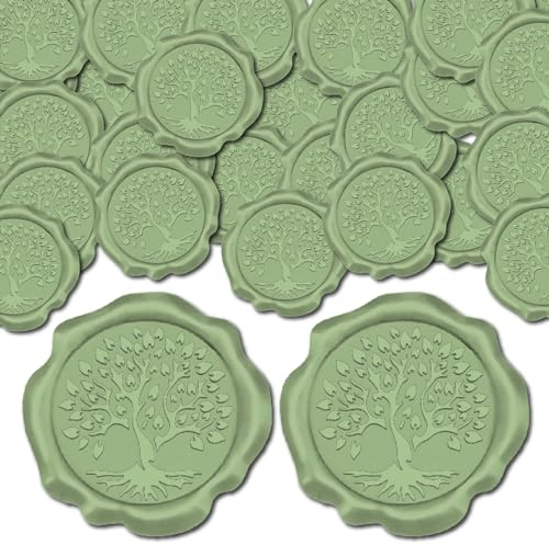 CRASPIRE 50 Uds Árbol de la Vida Pegatinas Adhesivas para Sellar Sobres Pegatinas de Sello de Cera Verde Oscuro Pegatinas de Decoración para Invitación de Boda sobre Decoración