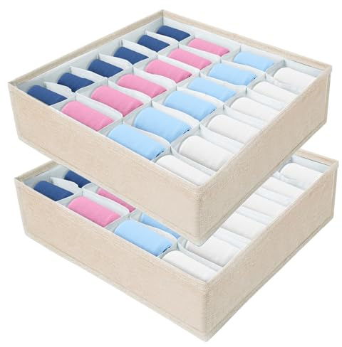 AiQInu Organizador Cajones Plegable, 2 Pcs 24 Celdas Organizador Textil de Armario con Compartimento para Almacenar Ropa Interior, Calcetines, Corbatas, Bufandas