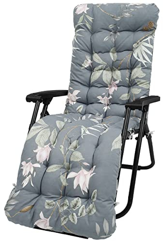 Cuscino per sedia a sdraio, 170 x 50 cm di spessore, morbido, con copertura superiore antiscivolo e legacci, per mobili da giardino, patio, reclinabile, per mobili da giardino, esterni, interni (senza