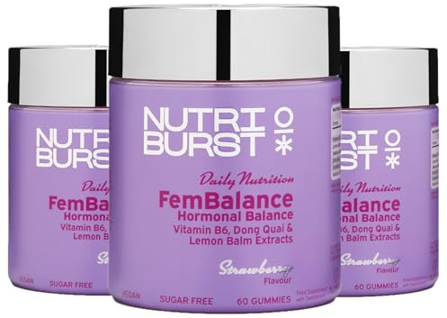 Nutriburst - FemBalance Hormone Balance for Women - Vegan Vitamin B6, Lemon Balm + Dong Quai - Regulate Hormones, Support Nervous System + Reduce Tiredness - 3 x 60 Gummies / 3 Month Supply
