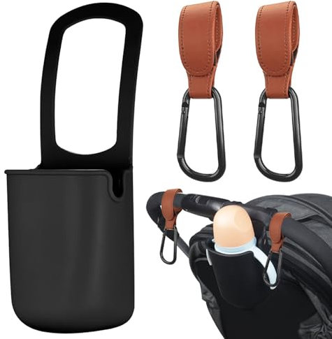 Getränkehalter Kinderwagen Tassenhalter aus Silikon Universal Becherhalter mit 2 Stück Kinderwagen-Haken-Clips Kinderwagenhaken für Taschen für Kinderwagen, Fahrrad, Walker, Laufband, Buggy Zubehör