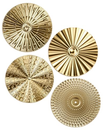Hicarer 4 Pcs 12 Inch Metal Wall Art Decor Sunburst Hanging Metal Artwork Decor Wall Art Decorations for Home Living Room Office Gift for Christmas(Gold)
