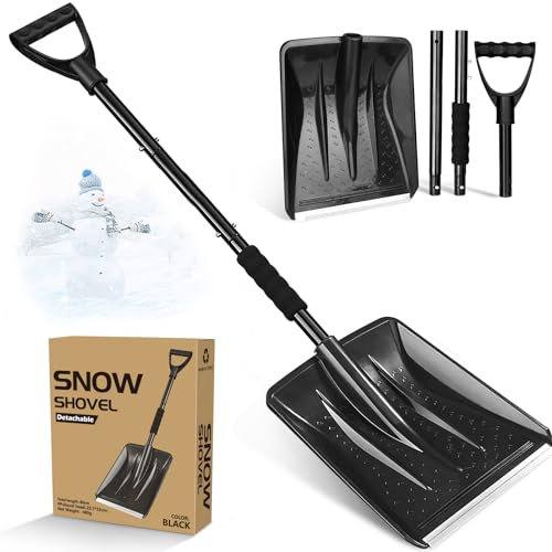 Schneeschaufel, 108cm Lange Schneeschieber Schiebekante mit Aluprofil, 4-Teiliges Abnehmbares Design, Einstellbare Tragbare Schneeschaufel Auto für Auffahrt, Camping, Schneemann Spielen