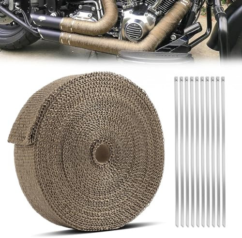 GEAREVER 20M*5CM Hitzeschutzband Basaltfaser mit 10 Kabelbinder Edelstahl, Hitzeschutzband Auspuff für Fächerkrümmer Thermoband Krümmerband Auto Motorrad Auspuff (Titanium)