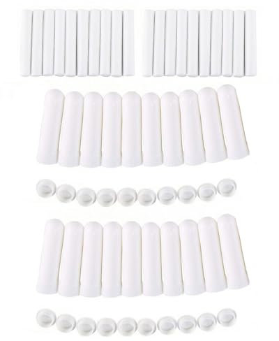 HSIXHAF 20 pcs Tubos de Aceites Esenciales, Aromaterapia Vacía Tubos Inhaladores Nasales con Mecha,Inhalador Recargable para Aromaterapia, Blanco