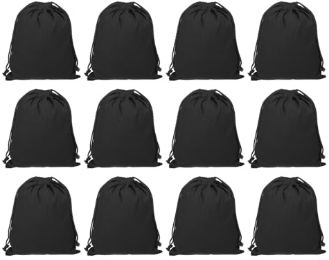 PATIKIL 12Pcs Bolsas de Algodón Reutilizables con Cordón, 18x25cm Bolsas de Algodón Lavables Multiusos Organizador de Equipaje de Almacenamiento para Viajes Color Negro