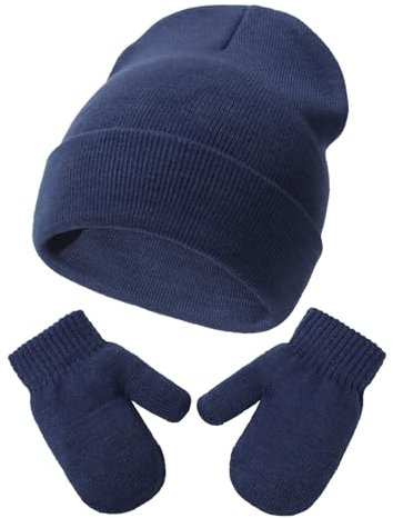 DRESHOW Kleinkind Beanie Kinder Wintermützen und Fäustlinge Set für Kinder Warme Weich Baby Strickenmütze und Handschuhe für 2 Jahre - 5 Jahre Mädchen Jungen