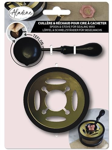 Aladine - Kit Réchaud & Cuillère pour Cire à Cacheter - Pour Créer & Chauffer Sceau de Cire - Cuillère Téflon - Faire-Part Mariage Naissance Lettres Courriers Menus & Cadeaux - 80819