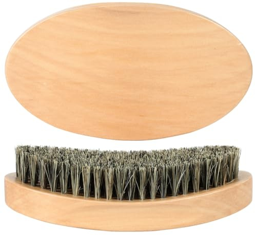Curved 360 Wave Brush For Men, Medium Hard Palm Wave Brush for Laying Down 360 Waves, Made with Natural Boar Bristle and Wood, Easy to Hold, Perfect for Creating 360 Layer Hair Waves