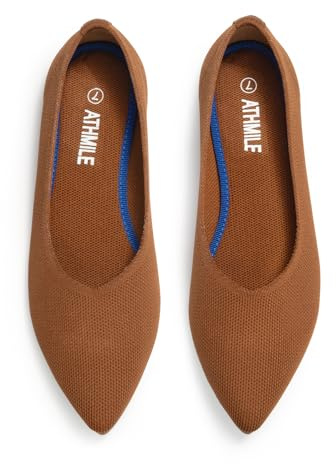 ATHMILE Pointed Toe Flats for Women Dressy Beige Work Shoes Business Casul Knit Ballet Flats Slip on Office Ladies Comforttable Dress