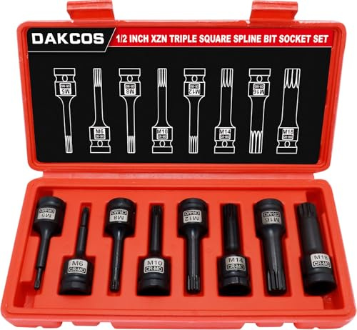 DAKCOS 8-delars hylsa XZN set, 1/2 hylsor med flera tänder M5-M18, i CR-MO