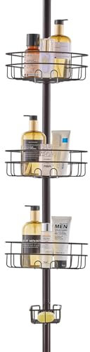 VEVOR Shower Corner Caddy Tension Pole, 39 to 125 High, Multi-Functional Shower Tension Pole with Strong Load-Bearing Tray, Rust-Proof Easy-to-Install Tension Pole, Fit for Bathroom & Washroom