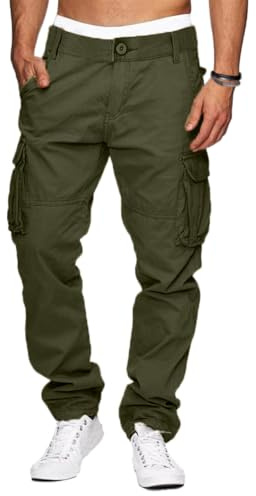YAOHUOLE Mens Cargo Trousers Multi Pockets Combat Work Pants Cotton Outdoor Military Trousers with 6 Pockets