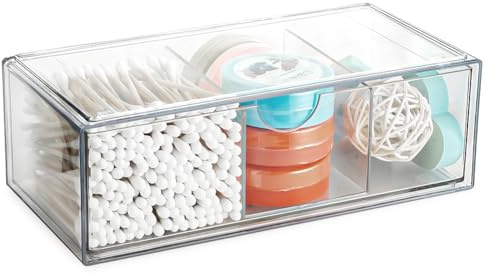 Alaoo Organizador de Cosméticos Desmontable, Organizador de Cajones Pequeños, Soporte de Bolas de Algodón de 3 Compartimentos con Tapa Acrílica, Organizador de Cajón para Pendientes
