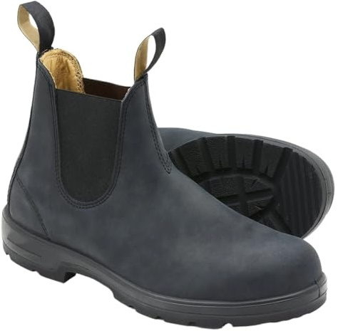 SPPEOUKJ Stivaletti Chelsea da uomo in pelle retrò, scarpe casual con plateau, stivaletti da uomo slip-on, stivaletti da coppia fatti a mano(Blue,49)