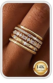 Kakonia Gold Silver Rings for Women 14K Gold Plated Stackable Rings Set Tarnish Free Chunky Finger Thumb Band Stacking Ring Cubic Zirconia Statement Engagement Promise Ring Non Tarnish