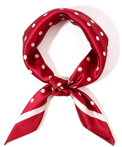 Psyqtsuary Chiffon Scarf, Square Red Neck Scarf Red Polka Dot Bandana Square Handkerchief Vintage Bow Headband Head Scarves Bandana Headband Satin-Scarf for Women and Girls (70 × 70cm)