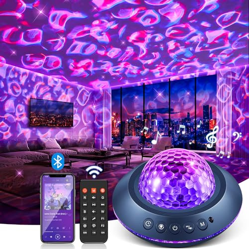 PIKOY Proiettore cielo stellato Lux Ocean Lamp: proiettore Galaxy con 45 modalità di luce, 15 suoni bianchi, altoparlanti Bluetooth HiFi, onde d'acqua e cielo stellato