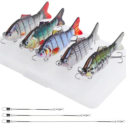 Realure 5 stycken flerledade gädda bete med 15 cm 25 cm 30 cm trådspår gädda fiskedrag set 3D konstgjort bete wobbler långsamt sjunkande drag, för sötvatten, saltvatten, öring, abborre