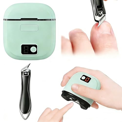Coupe-ongles électrique + coupe-ongles oblique, idéal pour tous vos besoins de soin des ongles, 3 vitesses avec lumière LED pour bébés, enfants, adultes et personnes âgées (Vert)
