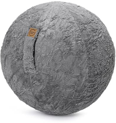 Sitting Ball Fluffy Flauschiger Sitzball mit Webplüsch, ergonomisch Sitzen im Büro & Zuhause, 65 cm Ø, Gymnastikball mit Plüschstoff, Fitnessball mit Tragegriff, 30°C waschbar, Mittelgrau