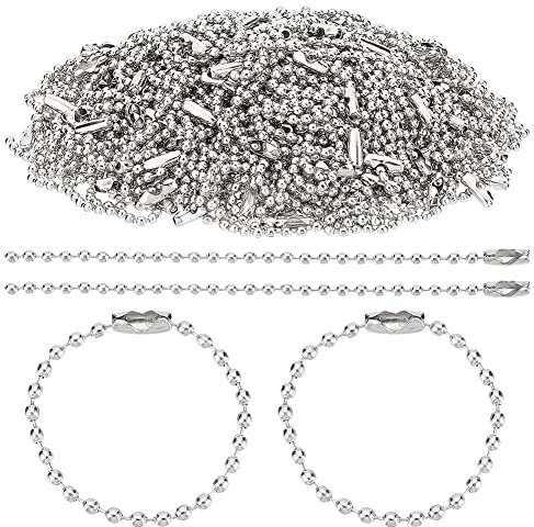 PandaHall 200Pcs Kugelperle Silber Ketten Beaded Ball Chain Link Schlüsselanhänger Metall hängende Ketten mit Verbindungsverschluss für Weihnachtsschmuck Schlüsselanhänger Dog Tags, 10cm