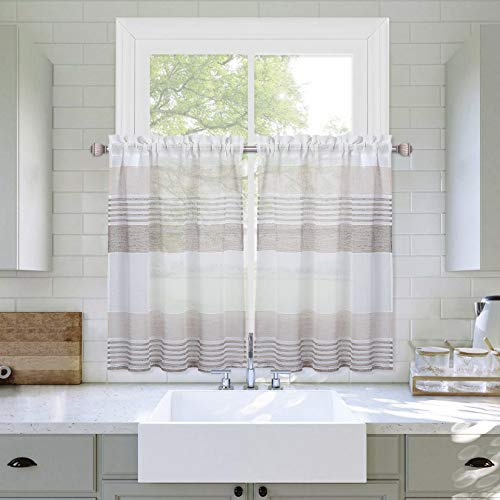 LinTimes short store cucina, tenda a pannelli con coulisse, tende a righe per mezze finestre, tenda bistrot da cucina in stile country, 69 * 91 cm, marrone