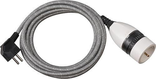 Brennenstuhl Verlängerungskabel 5m für innen (5m Textilkabel, für den Einsatz im Innenbereich, Verlängerungskabel mit beleuchtetem EIN/Aus Drehschalter) schwarz/weiß