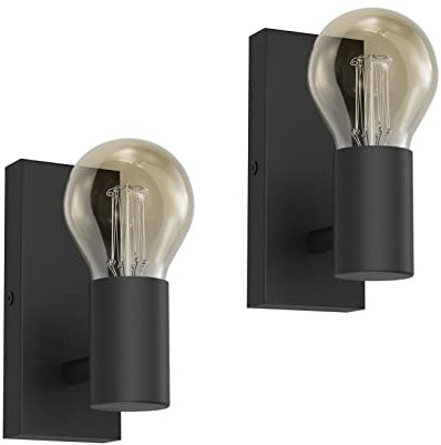 Klighten 2 Stück Vintage Wandleuchte Schwenkbar, E27 1 Flammige Industrial Wandlampe, Metall Innen Retro Wandspot für Wohnzimmer Treppe Flur Schlafzimmer, Schwarz, ohne Leuchtmittel