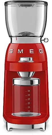 Smeg, Macinacaffè CGF11RDEU, Livello di Macinatura Regolabile, 30 Step di Macinatura, Contenitore Chicchi Caffè da 350g, Quantità di macinatura regolabile, con Sistema Antistatico, 150W, Rosso