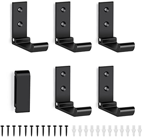 ERWEY Lot de 6 Crochets Muraux Pliables, Crochet Mural en Aluminium à 90 °, Crochet Mural Pliable avec Vis pour Clés, Serviettes, Chapeau, Sacs, Noir